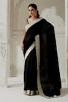 Buy_Ranian_Black Silk Satin Woven Gota Plunging Edging Saree With Embroidered Blouse _at_Aza_Fashions