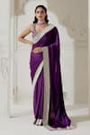 Buy_Ranian_Purple Silk Satin Woven Gota Plunging Border Saree With Blouse _at_Aza_Fashions