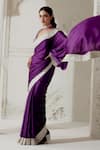 Shop_Ranian_Purple Silk Satin Woven Gota Plunging Border Saree With Blouse _at_Aza_Fashions