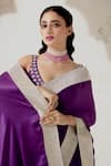 Ranian_Purple Silk Satin Woven Gota Plunging Border Saree With Blouse _at_Aza_Fashions