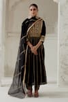 Buy_Ranian_Black Blended Silk Embroidered Floral Round Kalidar Kurta Salwar Set _at_Aza_Fashions