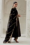 Ranian_Black Blended Silk Embroidered Floral Round Kalidar Kurta Salwar Set _Online_at_Aza_Fashions