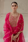 Ranian_Pink Blended Silk Embroidered Floral Round Kalidar Kurta Salwar Set _at_Aza_Fashions