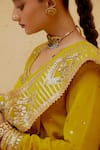 Shop_Ranian_Yellow Georgette Embroidered Gota Patti Round Straight Kurta Pant Set 