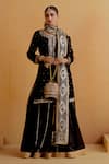 Buy_Ranian_Black Georgette Embroidered Gota Patti Round Kurta Lehenga Set _at_Aza_Fashions