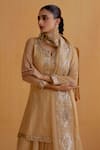 Ranian_Gold Georgette Embroidered Gota Patti Round Kurta Ghardar Lehenga Set _at_Aza_Fashions