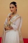 Ranian_White Georgette Embroidered Gota Patti Round Work Kurta Lehenga Set _Online