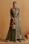 Buy_Ranian_Green Georgette Embroidered Gota Patti Round Work Kurta Lehenga Set _at_Aza_Fashions