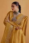 Ranian_Gold Tissue Silk Embroidered Zardosi V Neck Kalidar Kurta Set _Online