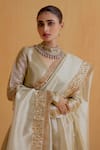 Ranian_Pink Tissue Silk Embroidered Zardosi V Neck Kalidar Kurta Set _Online