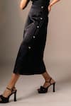 Karishma Kajaria_Black Habutai Silk Solid V-neck Plain Top With Button Detail Skirt _Online_at_Aza_Fashions
