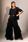 Buy_Karishma Kajaria_Black Handloom Cotton, Silk, Hemp Round Neck Pleated Top With Harrem Pant _at_Aza_Fashions