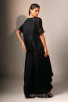 Shop_Karishma Kajaria_Black Handloom Cotton, Silk, Hemp Round Neck Pleated Top With Harrem Pant _at_Aza_Fashions