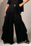 Karishma Kajaria_Black Handloom Cotton, Silk, Hemp Round Neck Pleated Top With Harrem Pant _Online_at_Aza_Fashions