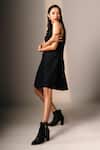 Shop_Karishma Kajaria_Black Cotton, Hemp Round Neck Straight Pleated Short Dress _at_Aza_Fashions