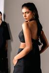 Shop_Karishma Kajaria_Black Hemp, Cotton Halter Neck Pleated Bustier _at_Aza_Fashions