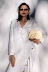 Buy_Karishma Kajaria_White Linen, Satin, Cotton V-neck Solid A-line Midi Dress _Online_at_Aza_Fashions