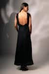 Shop_Karishma Kajaria_Black Habutai Silk Solid Halter Neck Pleated Long Dress _at_Aza_Fashions