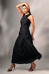 Karishma Kajaria_Black Habutai Silk Solid Halter Neck Pleated Long Dress _Online_at_Aza_Fashions