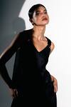 Karishma Kajaria_Black , Satin, Silk Brooches V-neck Patchwork Flared Top _Online_at_Aza_Fashions