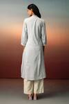 Shop_Karishma Kajaria_Blue Cotton, Silk Embroidery, Beads Collared Hand Kurta With Trouser _at_Aza_Fashions