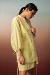 Shop_Karishma Kajaria_Green Cotton Beads Mandarin Collar Dual Tone Shirt _Online_at_Aza_Fashions