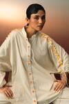 Buy_Karishma Kajaria_Beige Cotton Beads Collared Tassel Embroidered Shirt _Online_at_Aza_Fashions