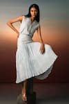 Buy_Karishma Kajaria_Blue Habutai Silk Embroidery Floral V Neck Daisy Top With Skirt _at_Aza_Fashions