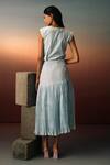 Shop_Karishma Kajaria_Blue Habutai Silk Embroidery Floral V Neck Daisy Top With Skirt _at_Aza_Fashions