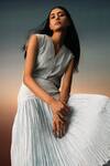 Shop_Karishma Kajaria_Blue Habutai Silk Embroidery Floral V Neck Daisy Top With Skirt _Online_at_Aza_Fashions
