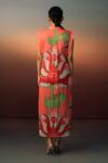 Shop_Karishma Kajaria_Red Cotton, Silk Collared Floral Blossom Print Dress _at_Aza_Fashions