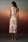 Shop_Karishma Kajaria_White Cotton Silk Print Floral Asymmetric Neck Garden Dress _at_Aza_Fashions