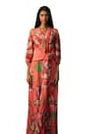 Karishma Kajaria_Red Cotton Silk Print Floral V Neck Flower Garden Maxi Dress _Online_at_Aza_Fashions