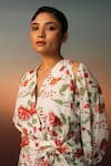 Karishma Kajaria_White Cotton Silk Print Floral V Neck Cut-out Top With Skirt _Online_at_Aza_Fashions