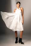 Buy_Karishma Kajaria_White Silk Satin Halter Assymetric Neck Dress _Online_at_Aza_Fashions