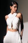 Buy_Karishma Kajaria_White Habutai Silk V-neck Pleated Wrap Top _Online_at_Aza_Fashions