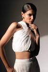 Karishma Kajaria_White Habutai Silk V-neck Pleated Wrap Top _at_Aza_Fashions