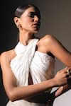 Buy_Karishma Kajaria_White Habutai Silk V-neck Pleated Wrap Top 