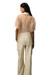 Karishma Kajaria_Beige Shirt Silk Organza Hand Embroidery Floral Collar Pearl And Pant Set _at_Aza_Fashions