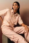 Karishma Kajaria_Pink Cotton Silk Collar Panelled Shirt With Pant _at_Aza_Fashions