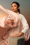 Buy_Karishma Kajaria_Pink Habutai Silk Collared Pleated Wrap Dress _Online_at_Aza_Fashions