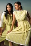 Karishma Kajaria_Green Cotton Silk Hand Embroidered Mini Flower Collared Wrap Dress _at_Aza_Fashions