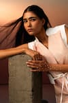 Karishma Kajaria_Pink Habutai Silk Hand Embroidered Beads Mandarin Patchwork Dress _Online_at_Aza_Fashions