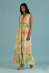 Buy_Label Reyya_Green Cotton Embroidery Tie Dye Deep V Neck Pattern Dress _at_Aza_Fashions