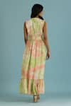 Shop_Label Reyya_Green Cotton Embroidery Tie Dye Deep V Neck Pattern Dress _at_Aza_Fashions