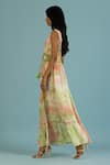 Shop_Label Reyya_Green Cotton Embroidery Tie Dye Deep V Neck Pattern Dress _Online_at_Aza_Fashions