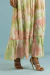 Buy_Label Reyya_Green Cotton Embroidery Tie Dye Deep V Neck Pattern Dress 