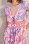 Shop_Label Reyya_Pink Cotton Embroidery Tie Dye Deep V Neck Sequin Dress _Online_at_Aza_Fashions