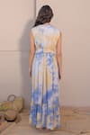 Shop_Label Reyya_Blue Cotton Embroidery Tie Dye Deep V Neck Sequin Wave Dress _at_Aza_Fashions