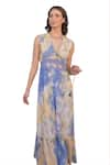 Buy_Label Reyya_Blue Cotton Embroidery Tie Dye Deep V Neck Sequin Wave Dress _Online_at_Aza_Fashions